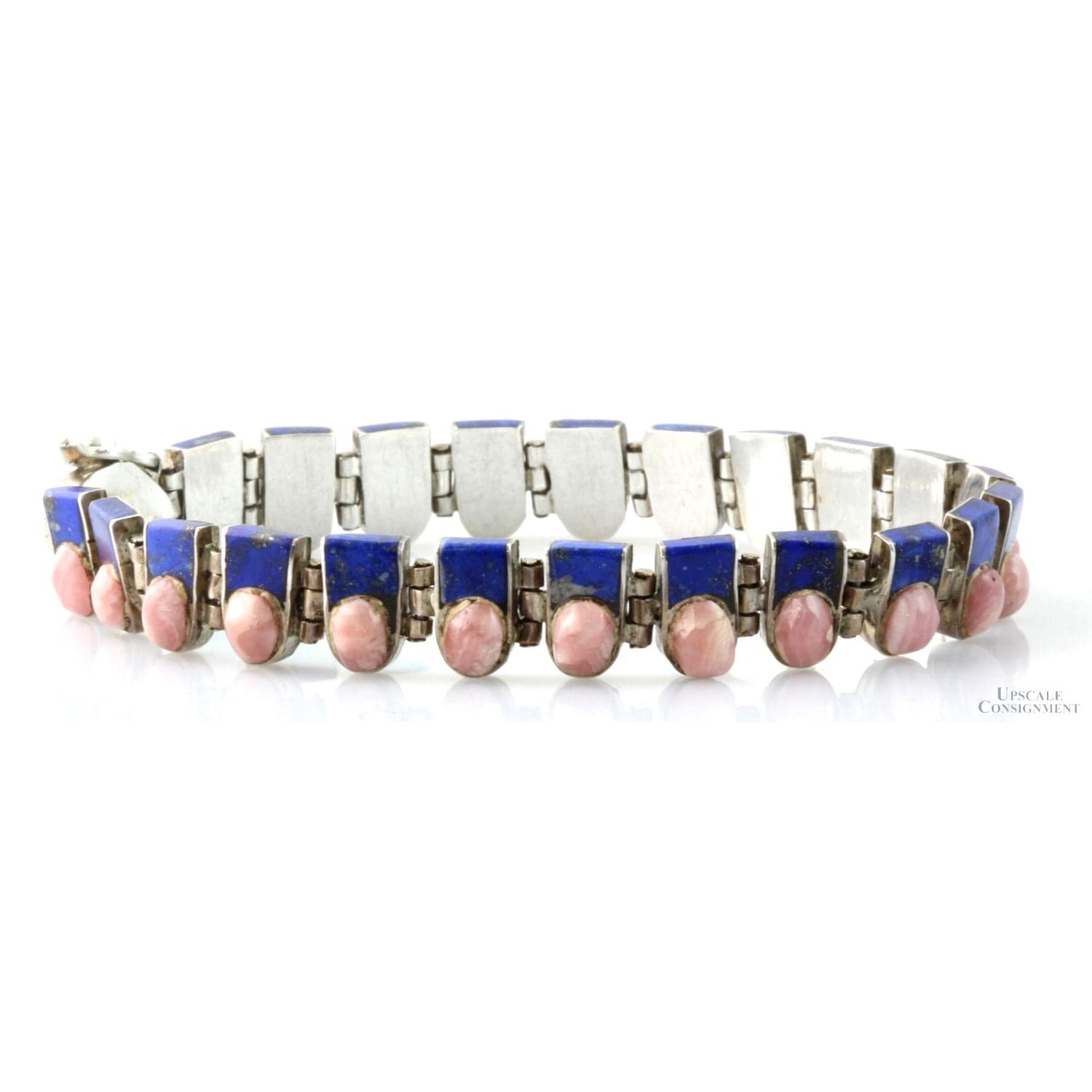 Vintage Chilean 950 Silver Lapis & Rhodochrosite Bracelet - 7 in - Image 1