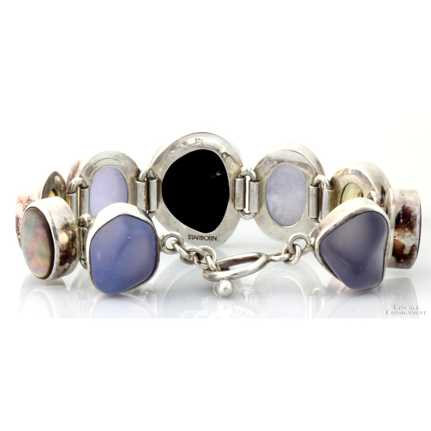 Natural Gemstone & Mabe Pearl Sterling Silver 1"(w) Bracelet - 7 in - Thumbnail 6