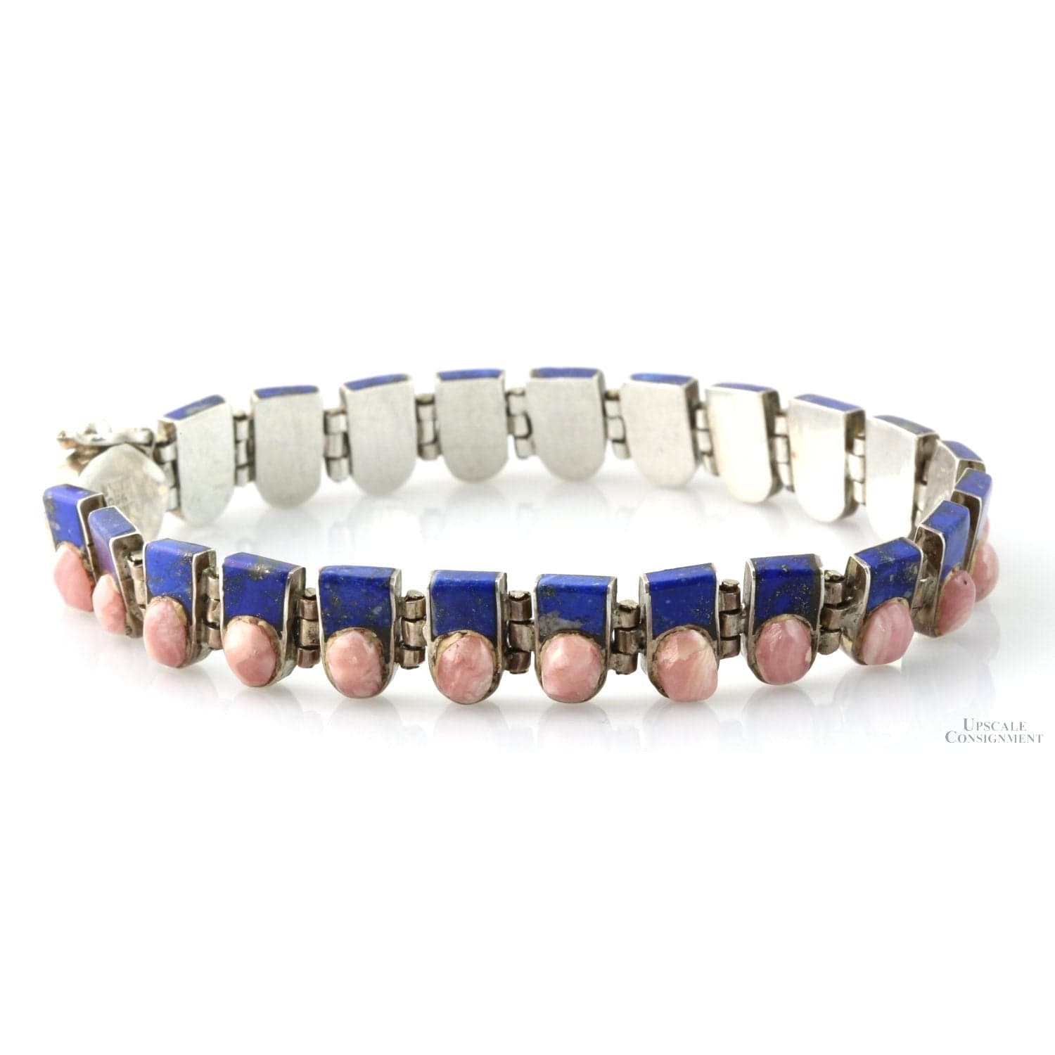 Vintage Chilean 950 Silver Lapis & Rhodochrosite Bracelet - 7 in - Thumbnail 2
