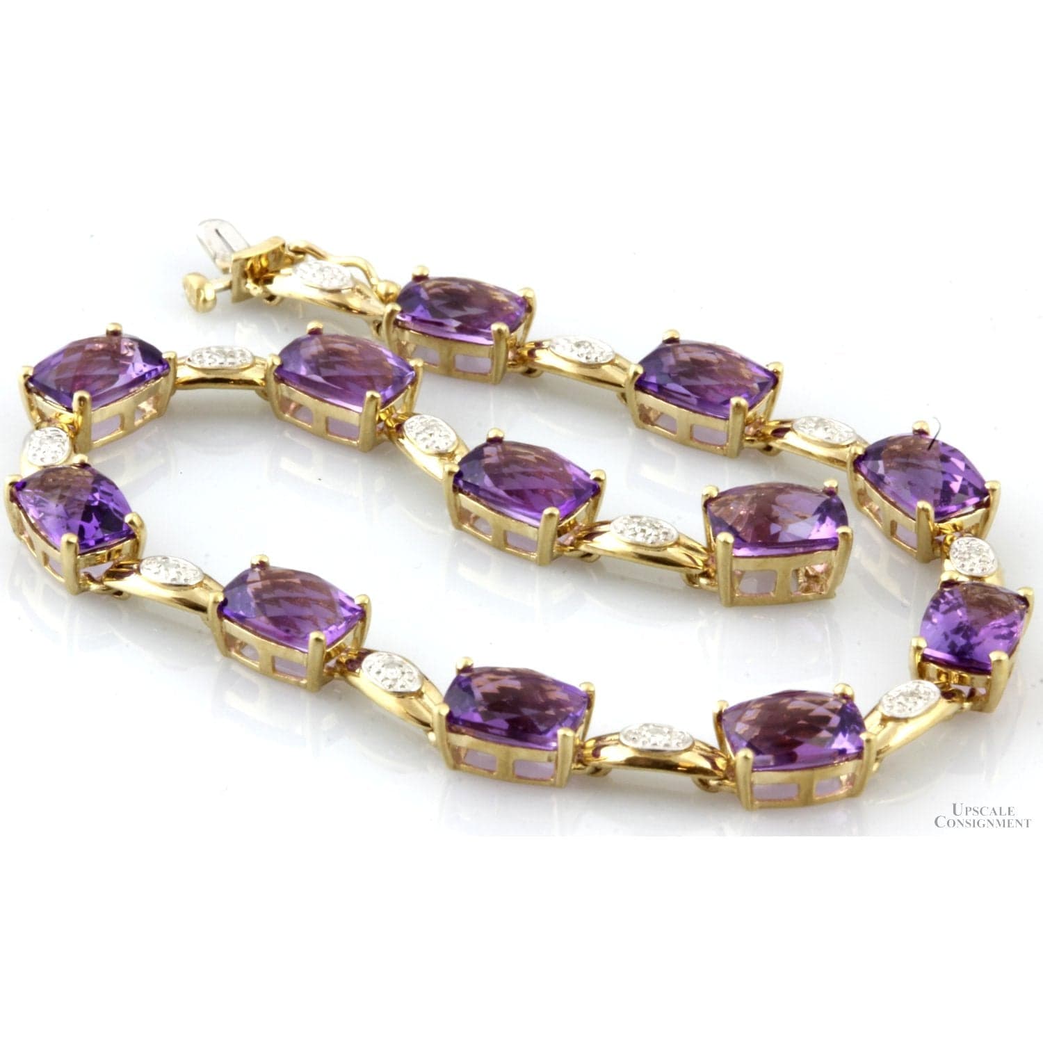 8.52ctw Amethyst & Diamond 10K Yellow Gold Link Bracelet - 7 in - Thumbnail 3
