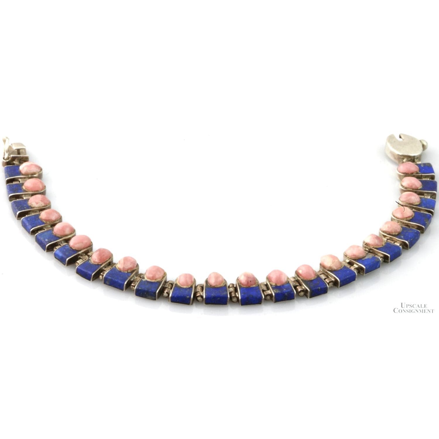 Vintage Chilean 950 Silver Lapis & Rhodochrosite Bracelet - 7 in - Thumbnail 3