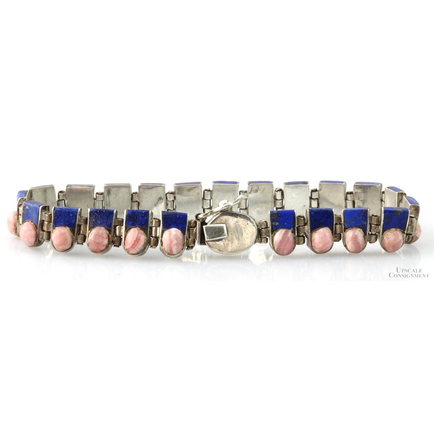Vintage Chilean 950 Silver Lapis & Rhodochrosite Bracelet - 7 in - Thumbnail 4