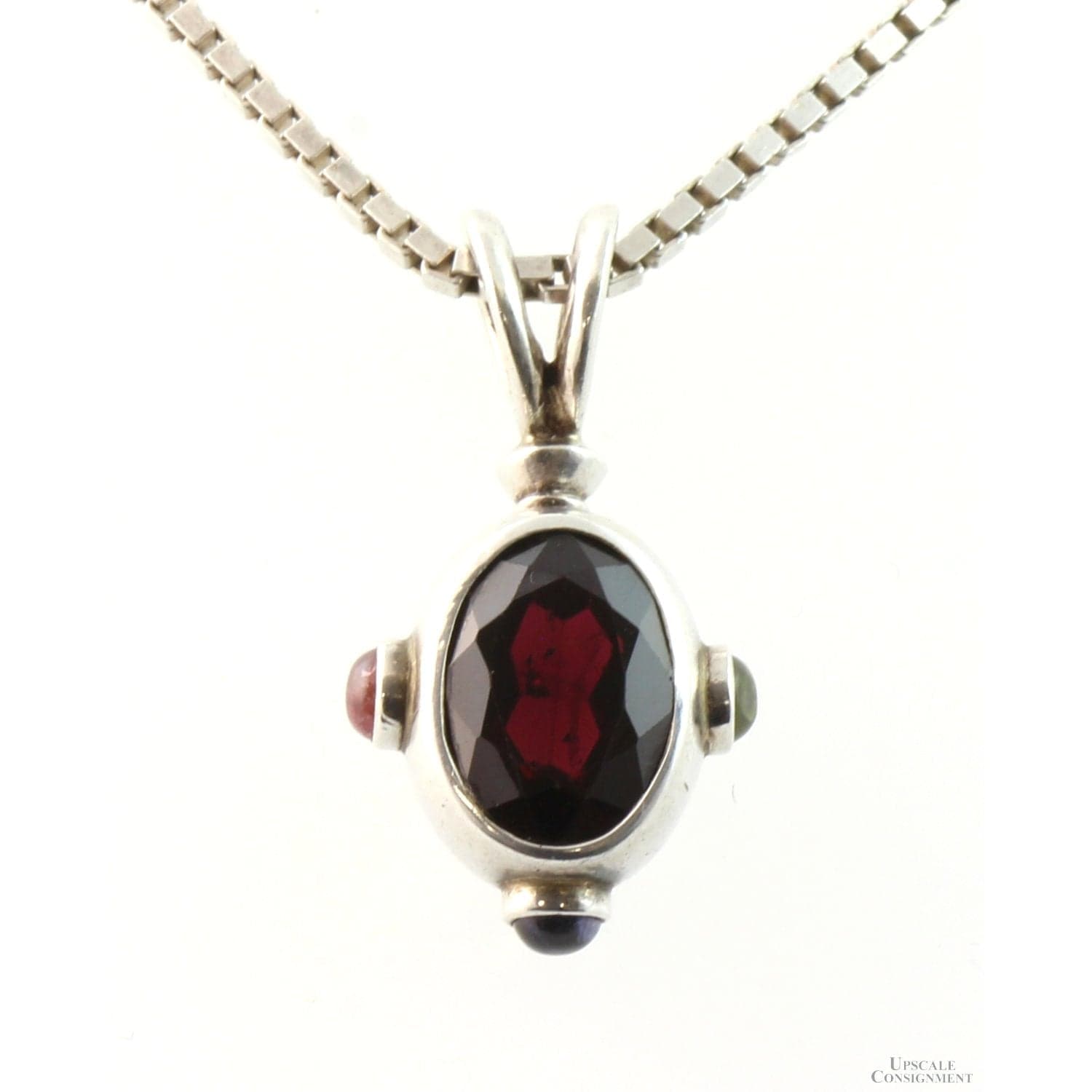 Almandine Garnet Sterling Silver Pendant & 24" Chain - 24 in - Image 1