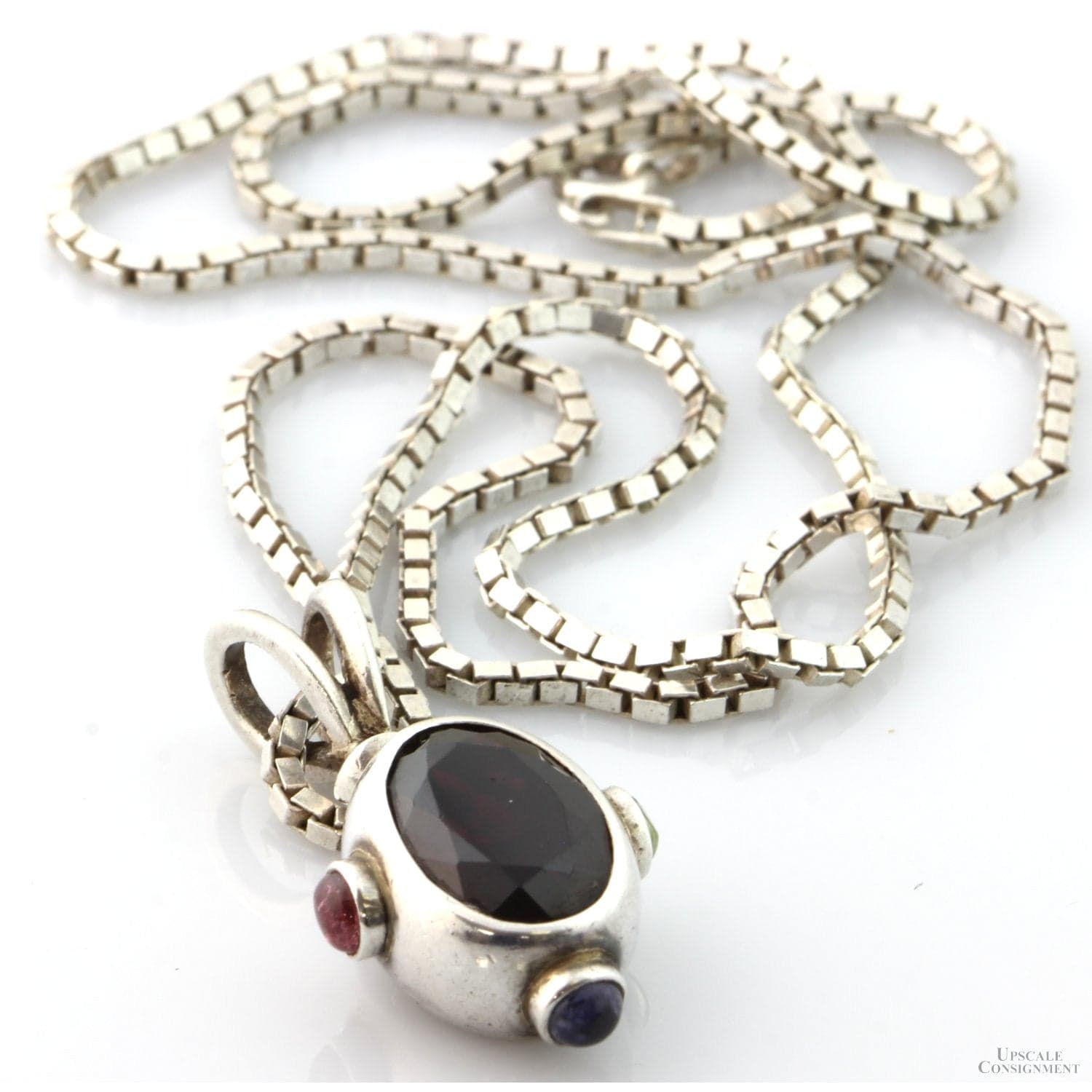 Almandine Garnet Sterling Silver Pendant & 24" Chain - 24 in - Thumbnail 2