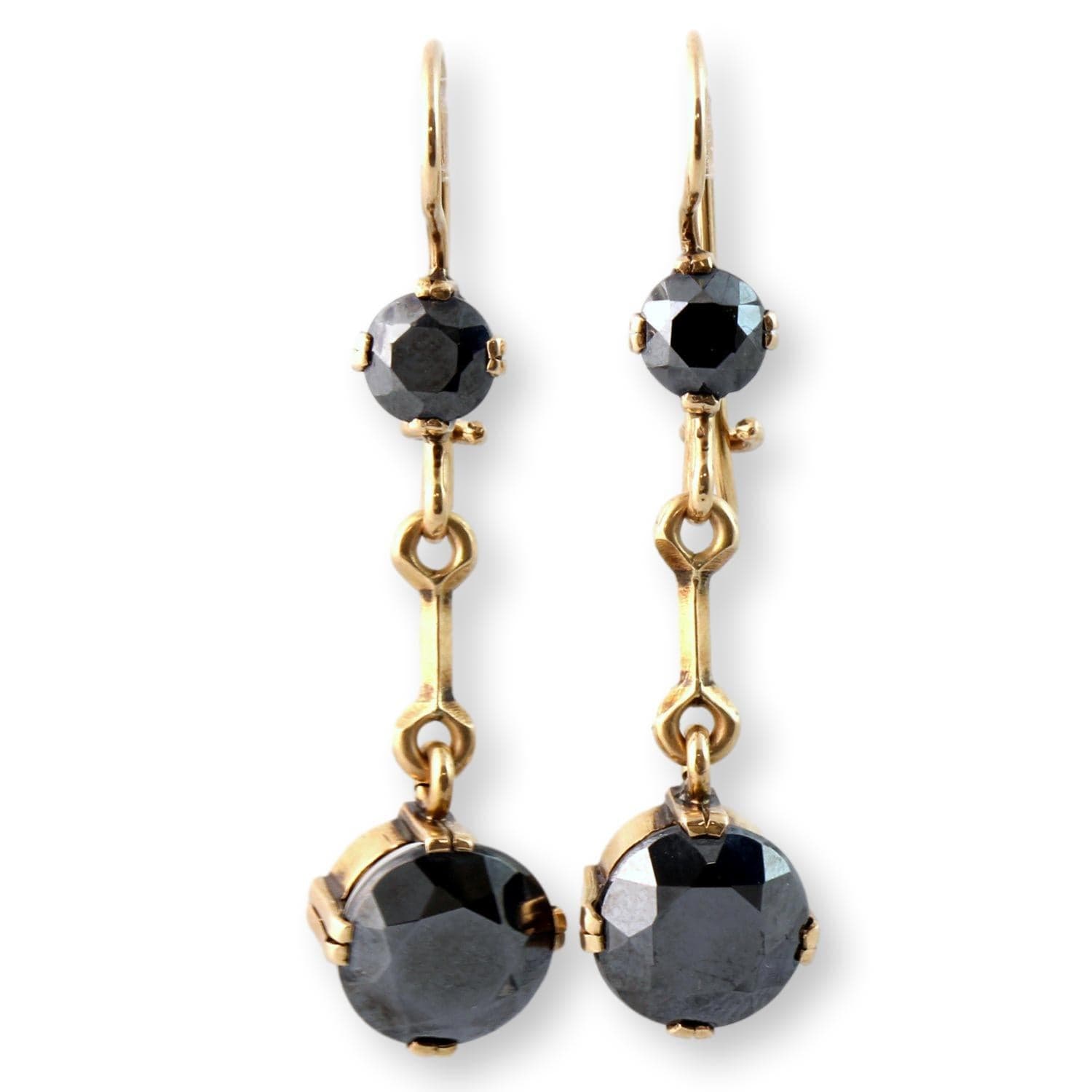 Antique 14K Gold Articulated Hematite Earrings - Circa 1900 - 1.625" - Image 1