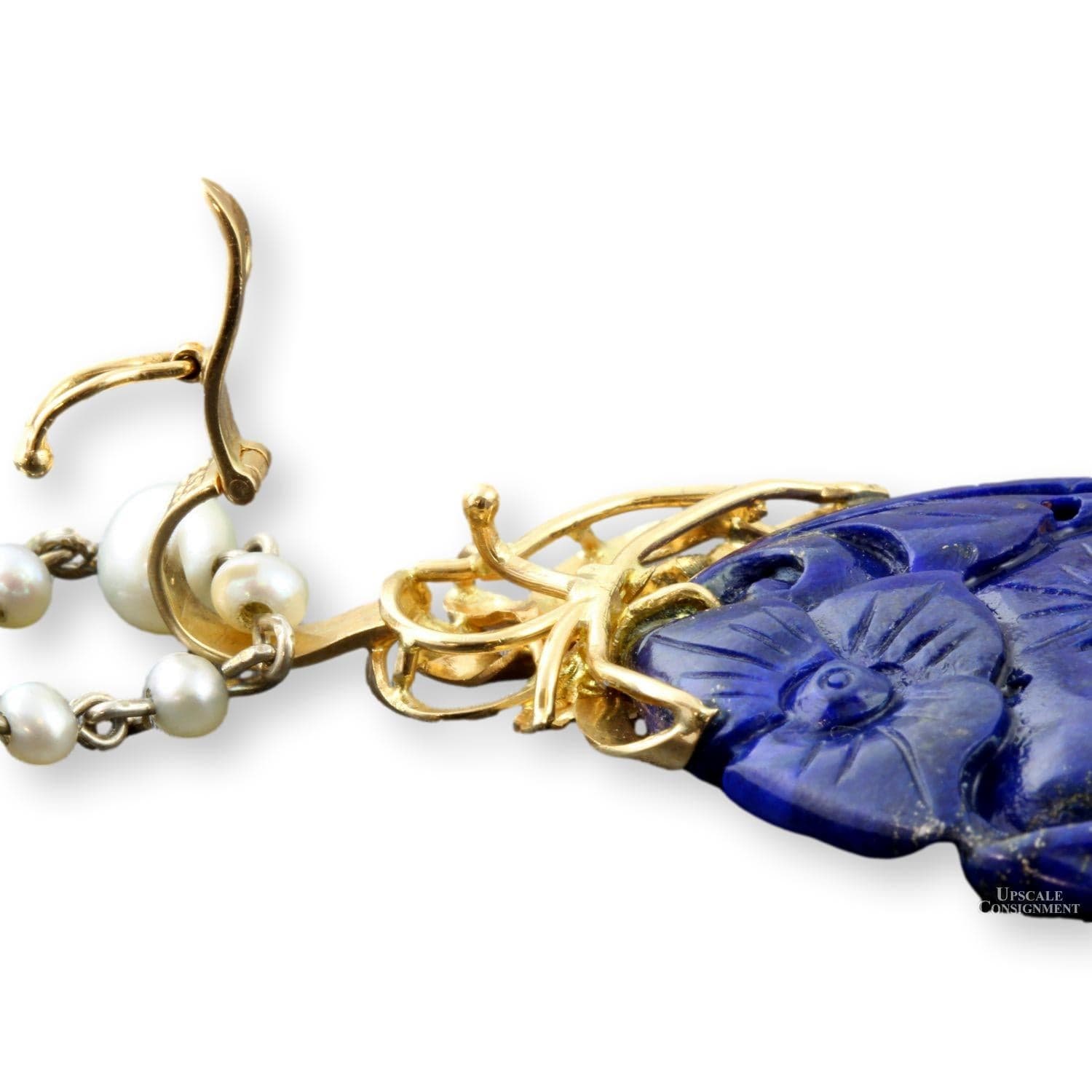 Double-Sided Carved Lapis Pendant - 14K Enhancer Bail - 2.625"(l) - Thumbnail 4