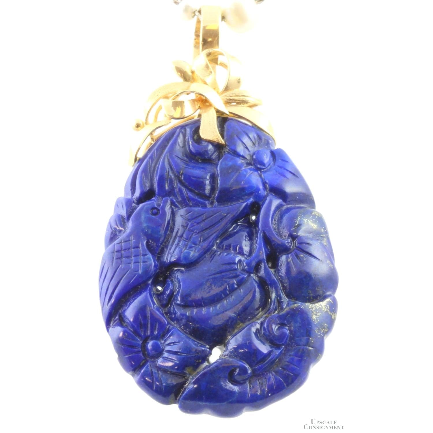 Double-Sided Carved Lapis Pendant - 14K Enhancer Bail - 2.625"(l) - Image 1