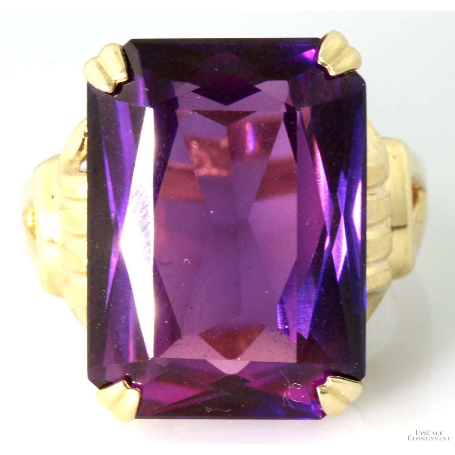 1920s Art Deco Synthetic Purple Sapphire Ring - 10K Gold - Size 6.25 - Thumbnail 2