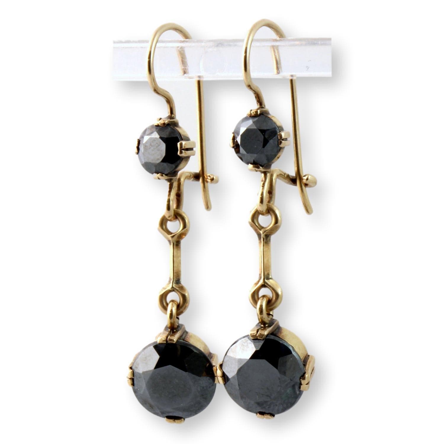 Antique 14K Gold Articulated Hematite Earrings - Circa 1900 - 1.625" - Thumbnail 2