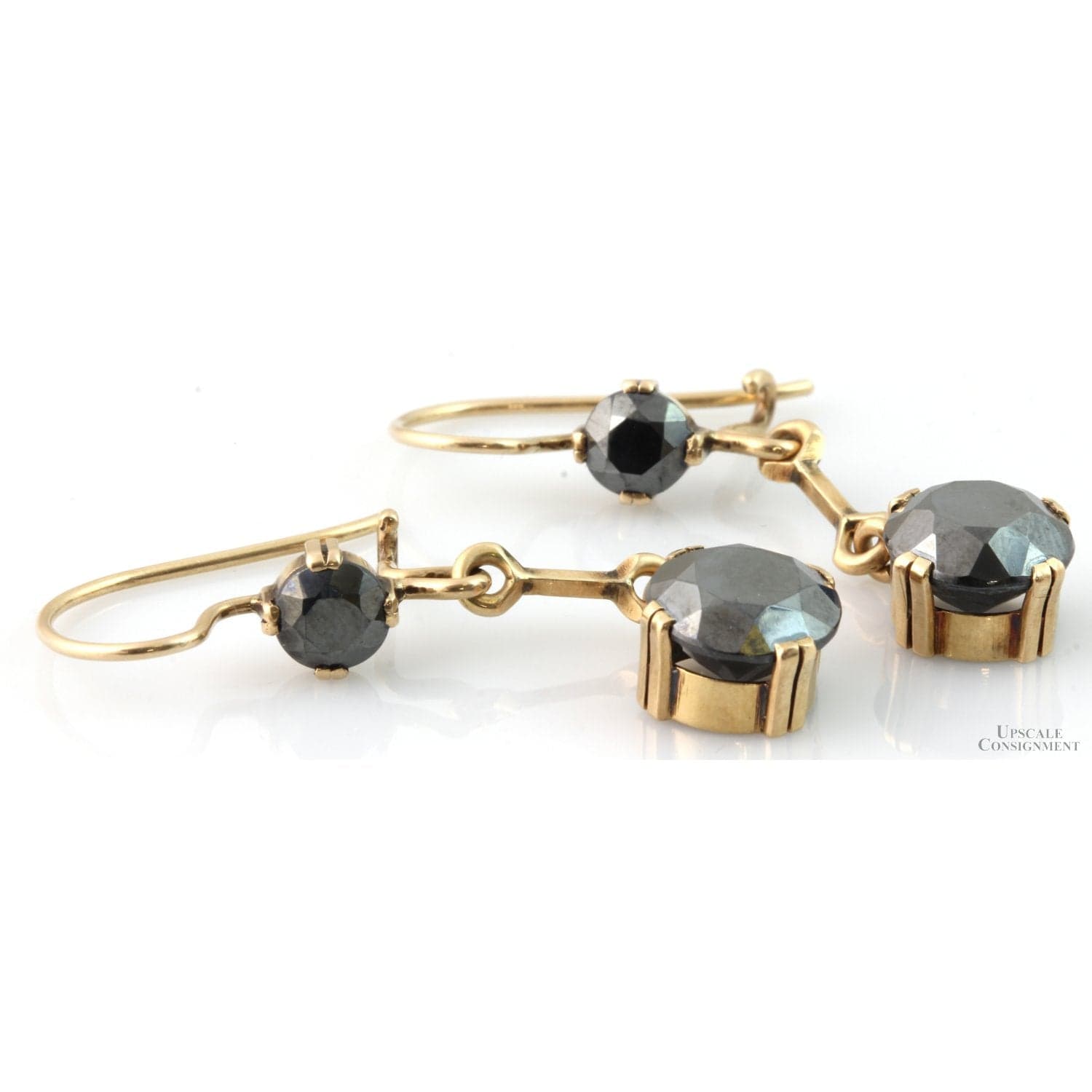 Antique 14K Gold Articulated Hematite Earrings - Circa 1900 - 1.625" - Thumbnail 3