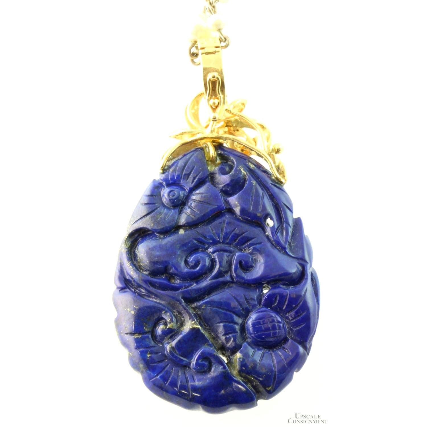 Double-Sided Carved Lapis Pendant - 14K Enhancer Bail - 2.625"(l) - Thumbnail 2