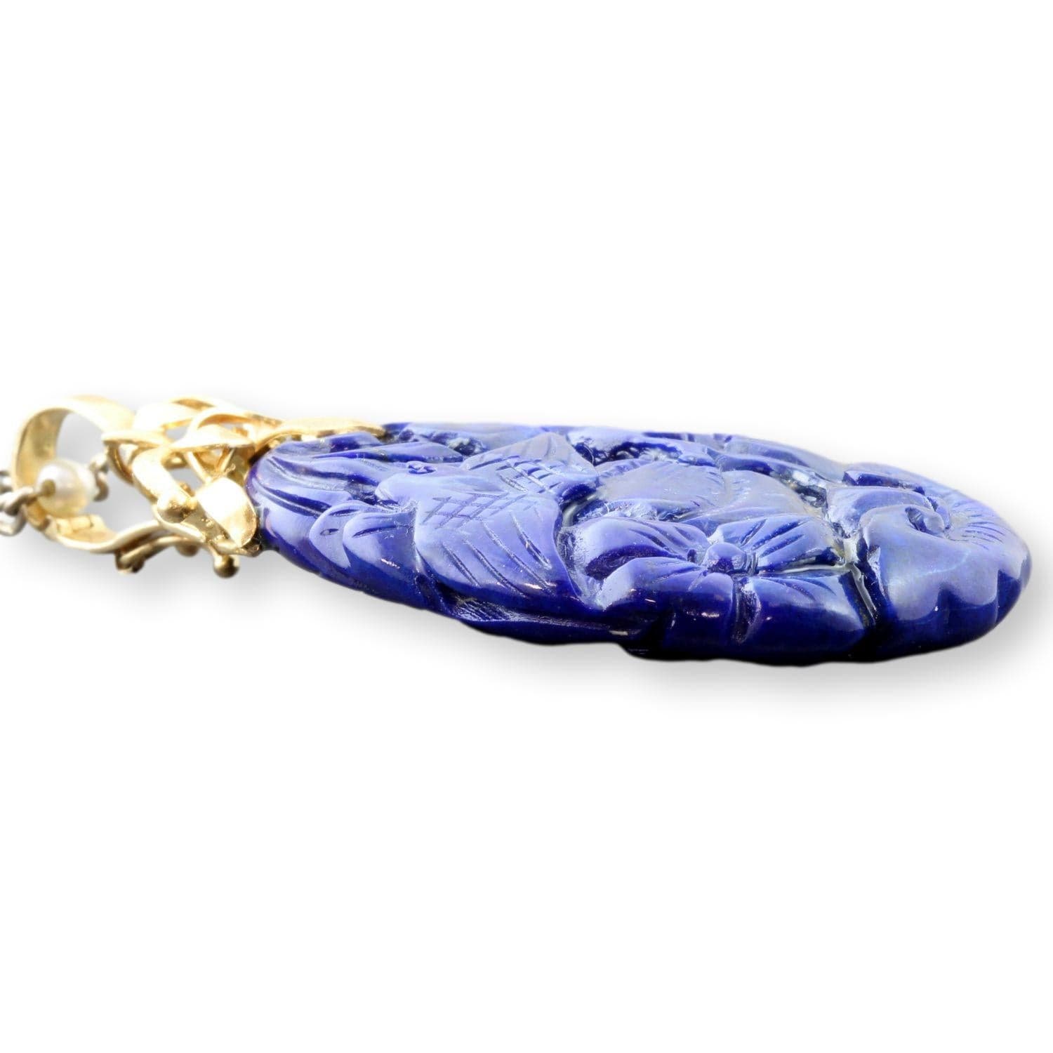 Double-Sided Carved Lapis Pendant - 14K Enhancer Bail - 2.625"(l) - Thumbnail 3