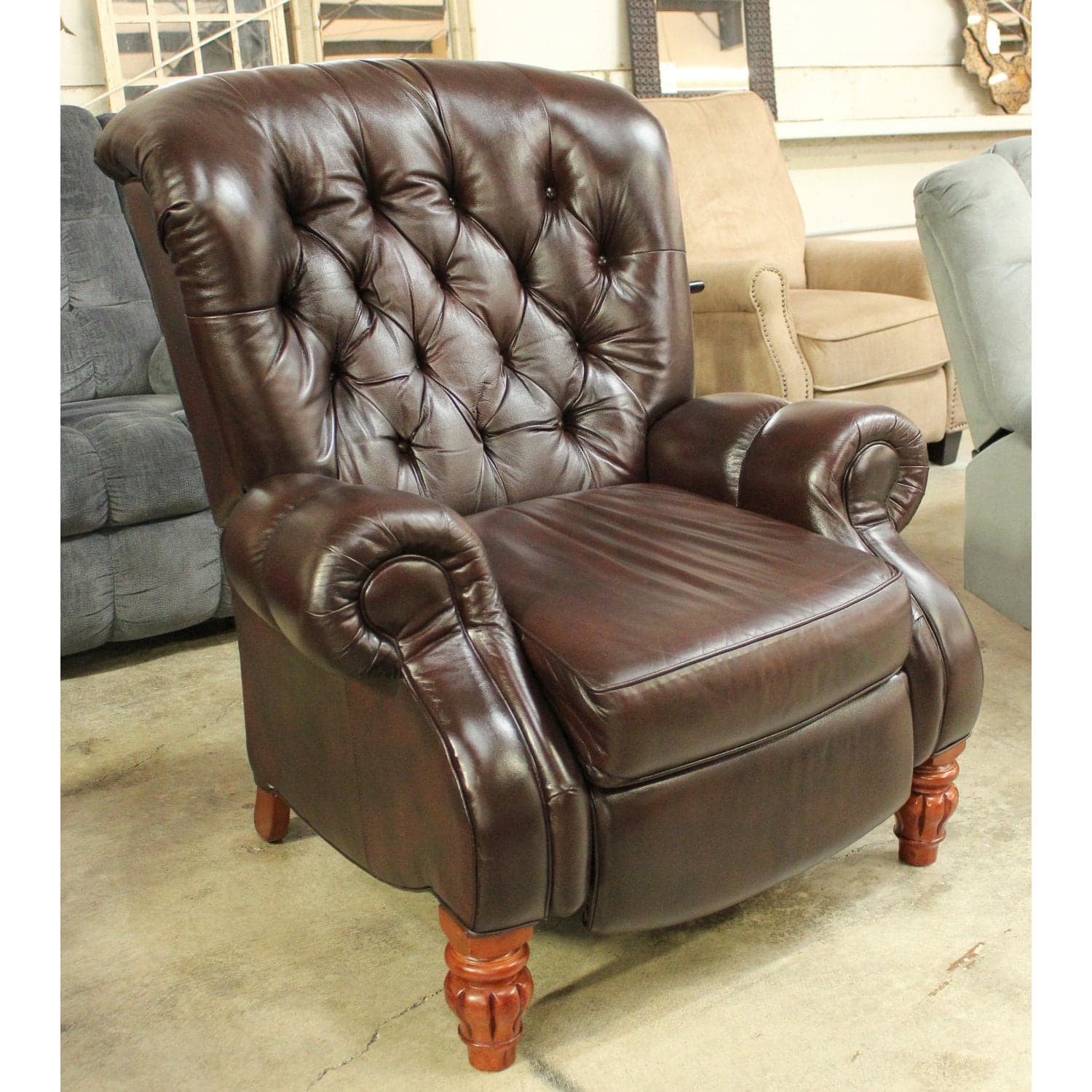 Ashley Tufted Brown Leather/Vinyl Match Recliner - Brown - Thumbnail 2