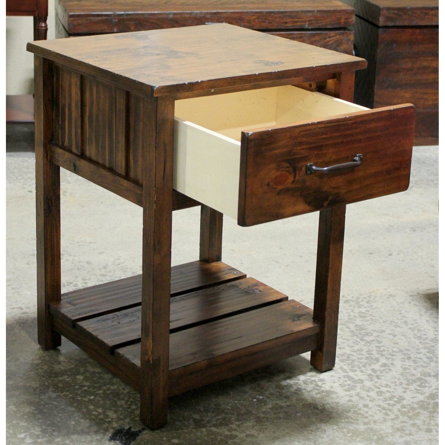 Pottery Barn Rustic One Drawer Nightstand - Dark Brown - Thumbnail 2