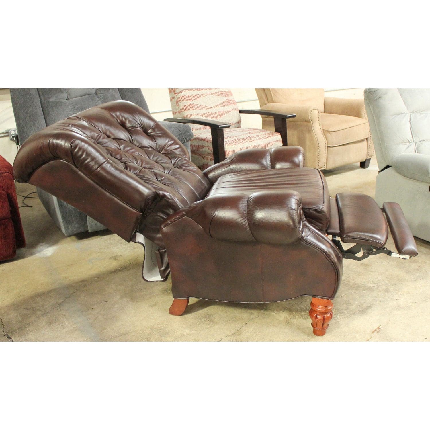 Ashley Tufted Brown Leather/Vinyl Match Recliner - Brown - Thumbnail 4