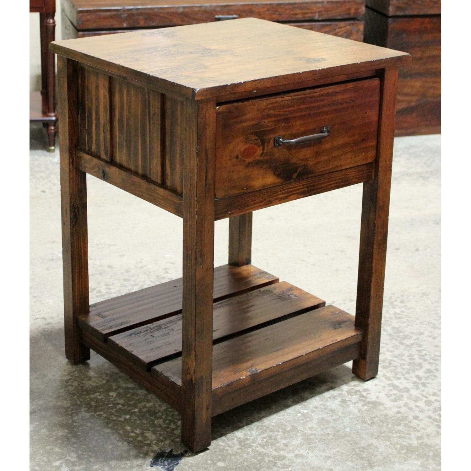 Pottery Barn Rustic One Drawer Nightstand - Dark Brown - Thumbnail 3