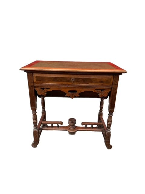 Victorian Walnut Sewing Stand Eastlake Green Leather Top Table JD235-3 - Image 1