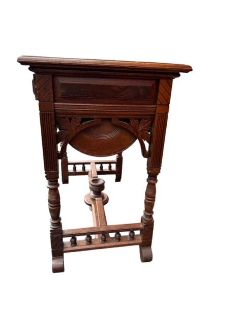 Victorian Walnut Sewing Stand Eastlake Green Leather Top Table JD235-3 - Thumbnail 4