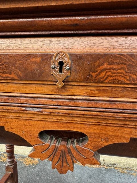 Victorian Walnut Sewing Stand Eastlake Green Leather Top Table JD235-3 - Thumbnail 7