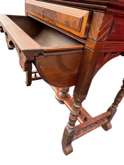 Victorian Walnut Sewing Stand Eastlake Green Leather Top Table JD235-3 - Thumbnail 5