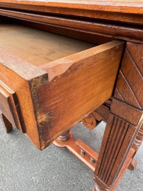 Victorian Walnut Sewing Stand Eastlake Green Leather Top Table JD235-3 - Thumbnail 9