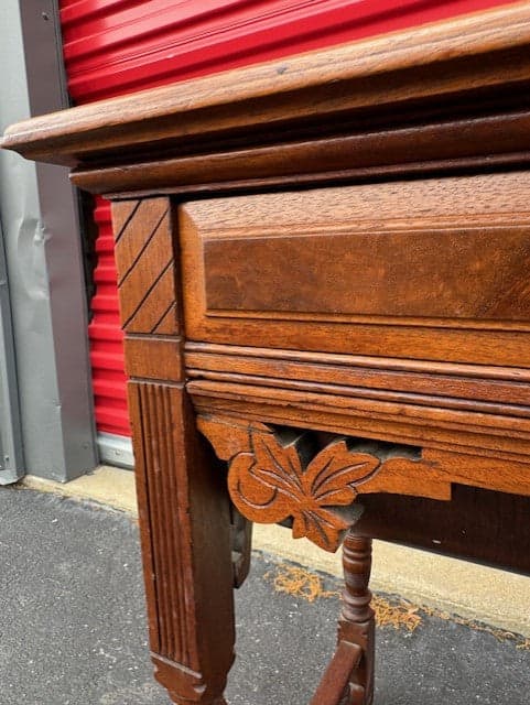 Victorian Walnut Sewing Stand Eastlake Green Leather Top Table JD235-3 - Thumbnail 8