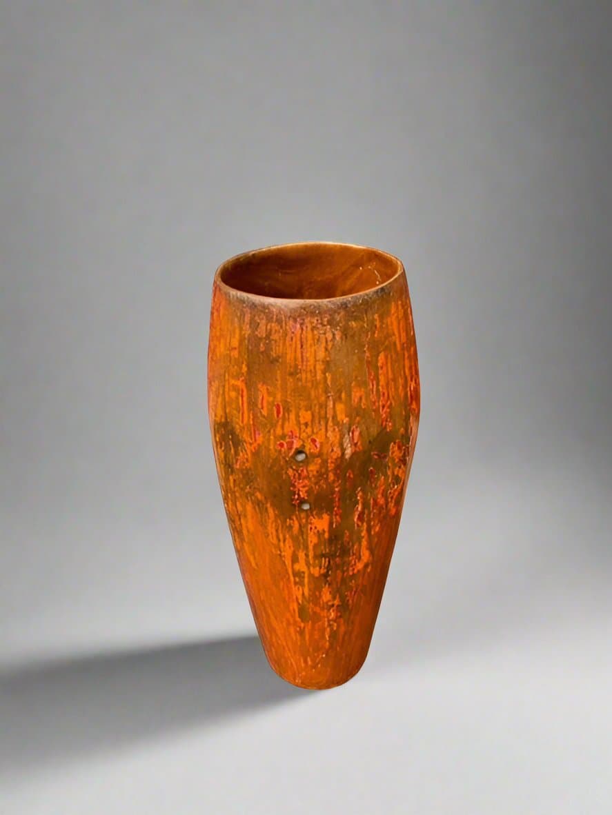 Carved & Polychrome Painted Antique African Conga Drum Vase JD235-6 - Image 1