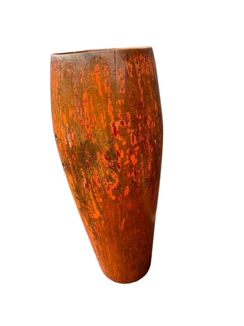 Carved & Polychrome Painted Antique African Conga Drum Vase JD235-6 - Thumbnail 3