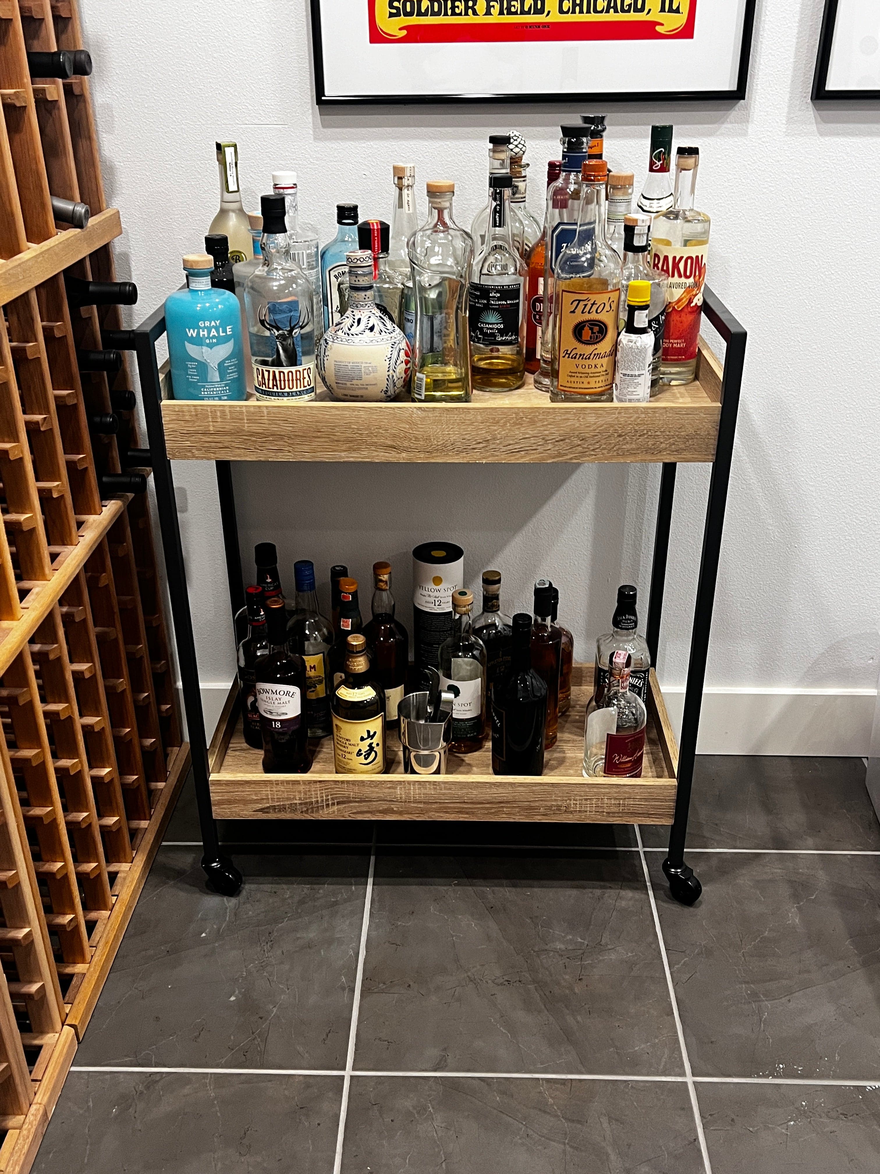 Rolling Wood Cart/Barcart w/2 Shelves JB240-40 - Thumbnail 2