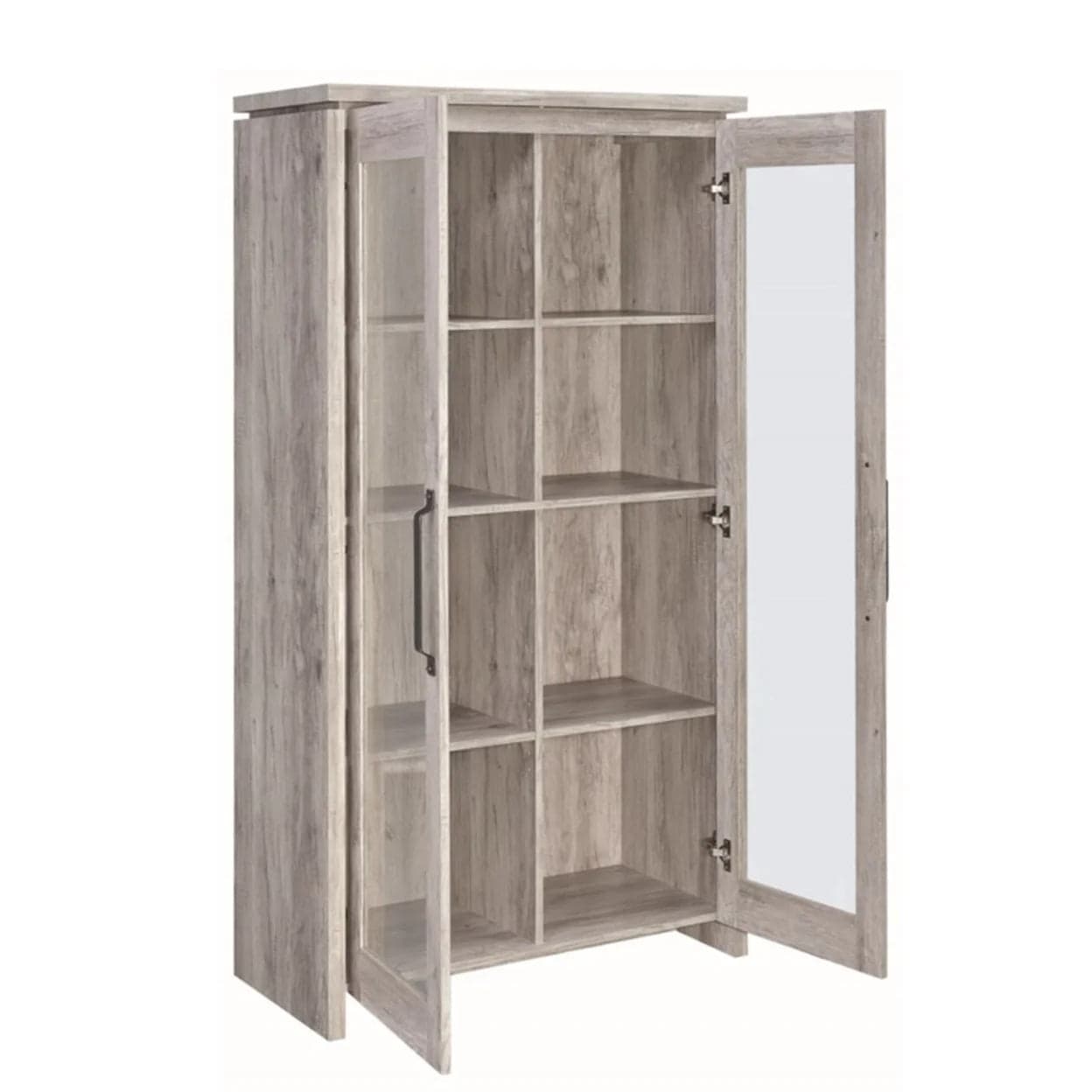 Tall Curio Bookcase Cabinet Grey Driftwood Alejo 2-door FFE258-79 - Thumbnail 2