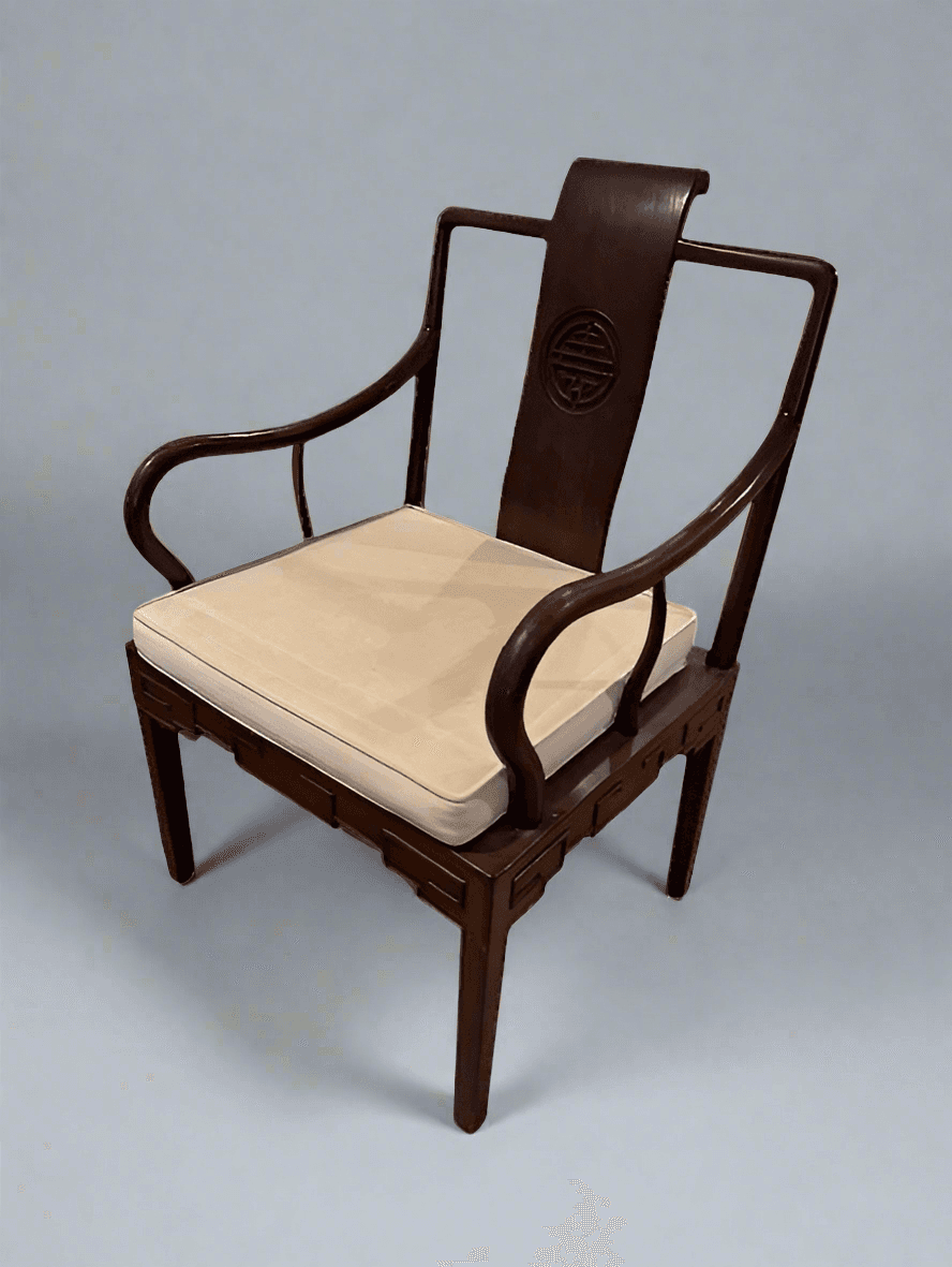 Oriental Antique Asian Scroll Backrest w Ming Character Chair c 1920 SH265-30 - Image 1