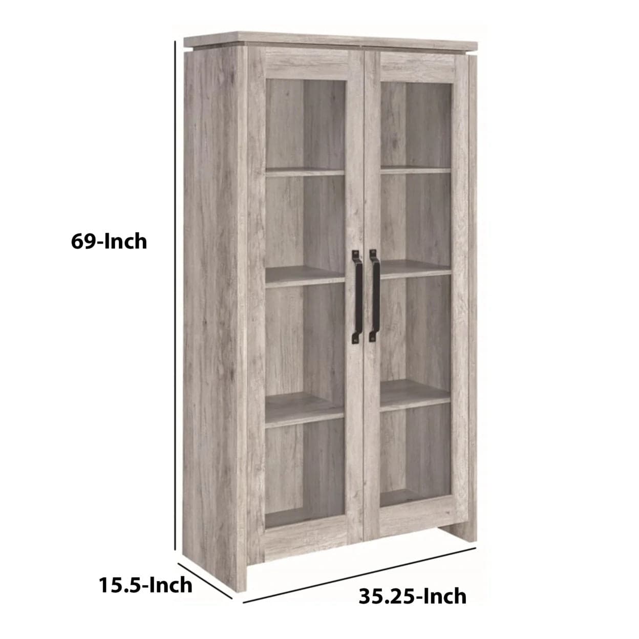 Tall Curio Bookcase Cabinet Grey Driftwood Alejo 2-door FFE258-79 - Thumbnail 3