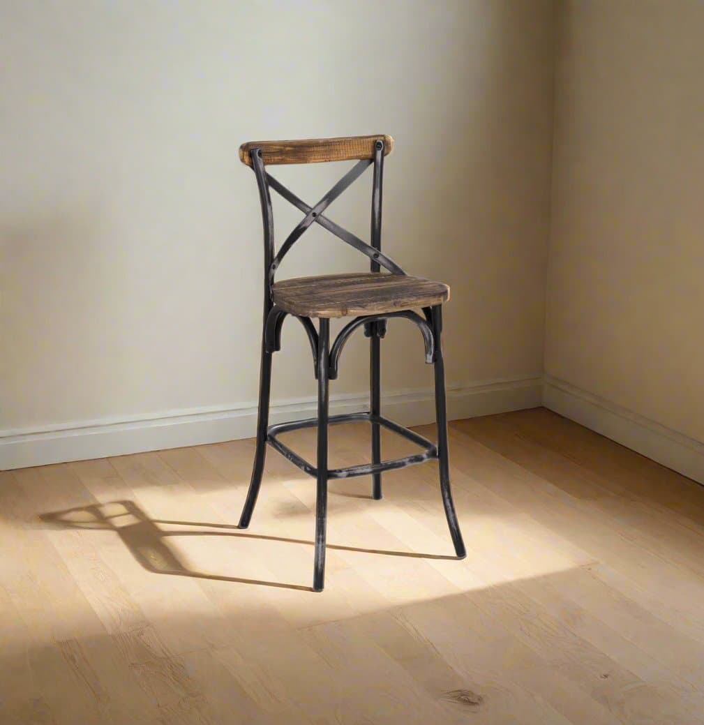 Homeroots Brown And Black Iron Bar Stool Chair FFE258-204 - Image 1