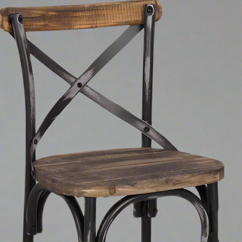 Homeroots Brown And Black Iron Bar Stool Chair FFE258-204 - Thumbnail 3