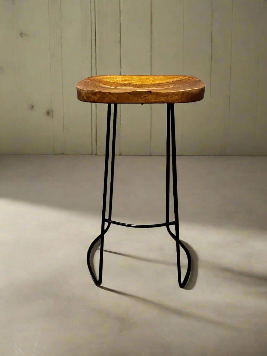 Wood Bar Stool w/Black Metal Base RN268-3 - Image 1
