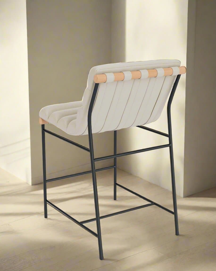 Denver Modern Vail Bar Stool Pearl Leather/White Oak FFE258-265 - Thumbnail 3