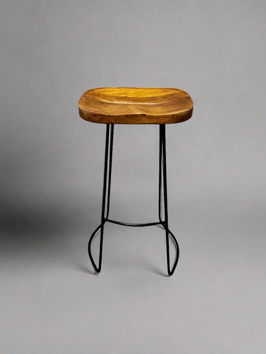 Wood Bar Stool w/Black Metal Base RN268-3 - Thumbnail 2