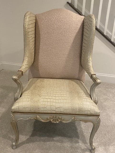 Pair Massoud Beige Leather Captain Fortuni Blush/Gold Silk Wing Chairs KK270-12 - Image 1