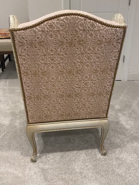 Pair Massoud Beige Leather Captain Fortuni Blush/Gold Silk Wing Chairs KK270-12 - Thumbnail 4