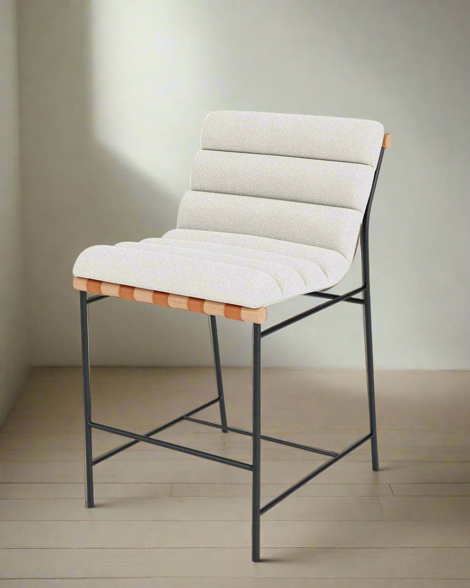 Denver Modern Vail Bar Stool White Oak White Boucle Upholstered FFE258-403 - Image 1