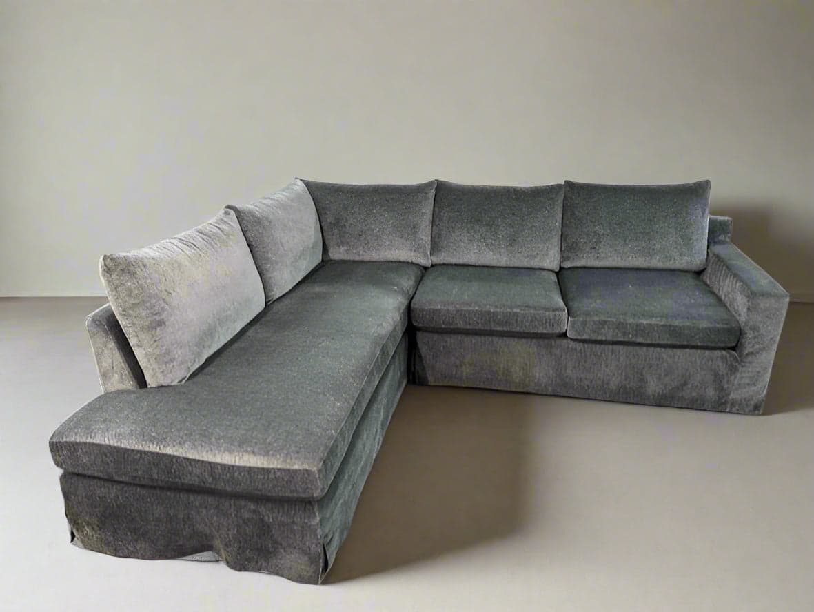 Sloan Slipcovered Grey 3-Seat Bumper Sectional Sofa Couch FFE258-438 - Image 1
