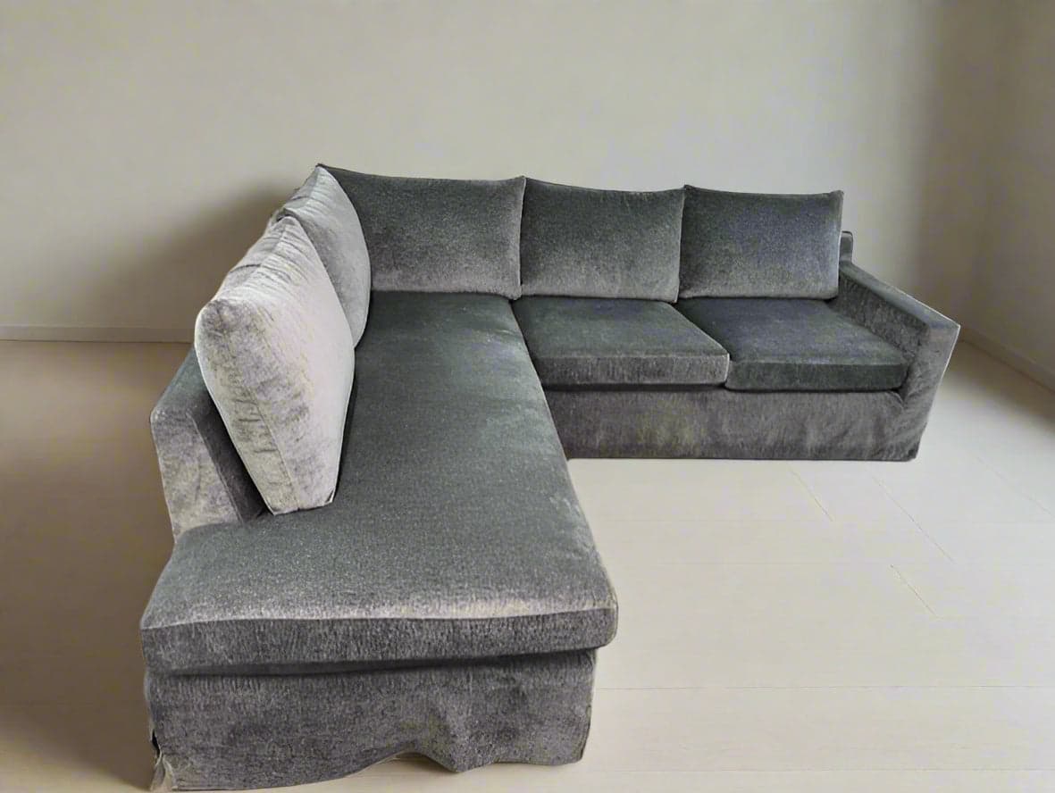 Sloan Slipcovered Grey 3-Seat Bumper Sectional Sofa Couch FFE258-438 - Thumbnail 3