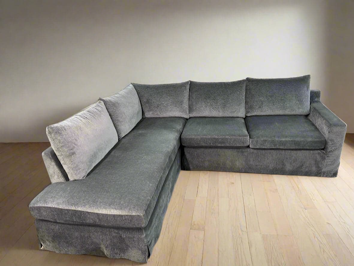 Sloan Slipcovered Grey 3-Seat Bumper Sectional Sofa Couch FFE258-438 - Thumbnail 2