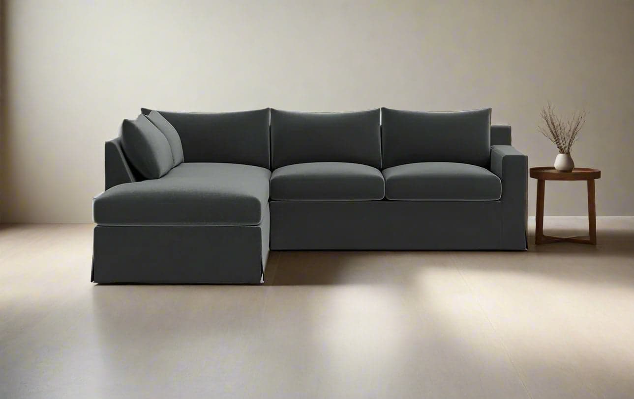 Sloan Slipcovered Grey 3-Seat Bumper Sectional Sofa Couch FFE258-438 - Thumbnail 4