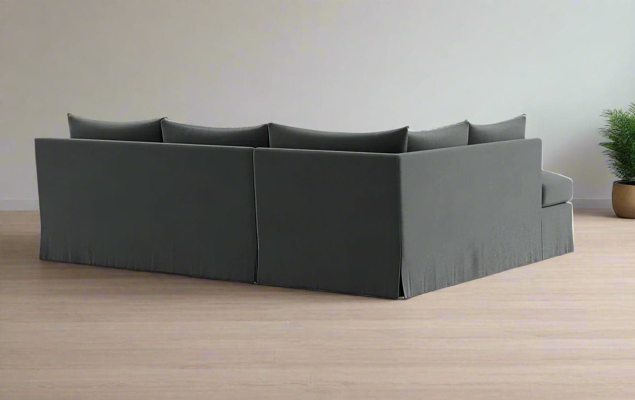 Sloan Slipcovered Grey 3-Seat Bumper Sectional Sofa Couch FFE258-438 - Thumbnail 5