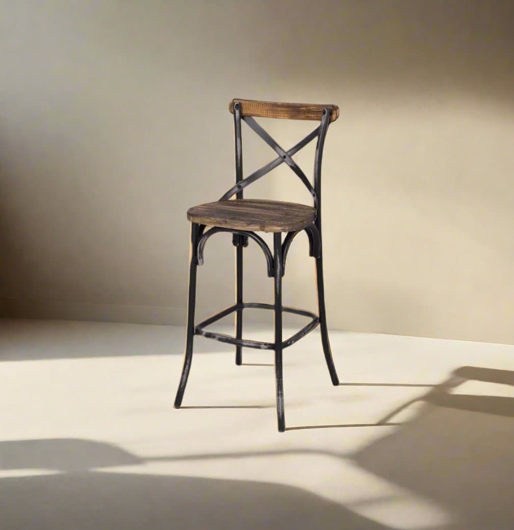 Homeroots Brown And Black Iron Bar Stool Chair FFE258-204 - Thumbnail 2