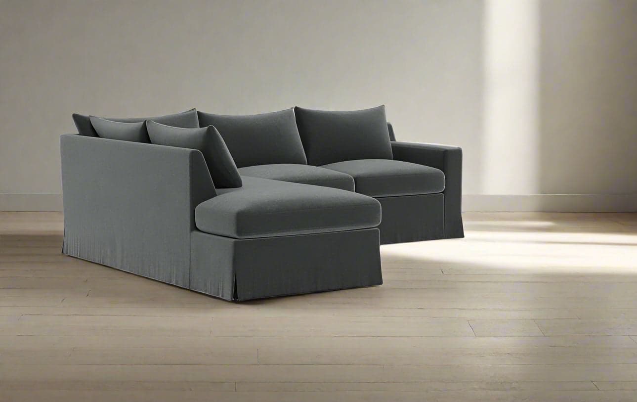 Sloan Slipcovered Grey 3-Seat Bumper Sectional Sofa Couch FFE258-438 - Thumbnail 6