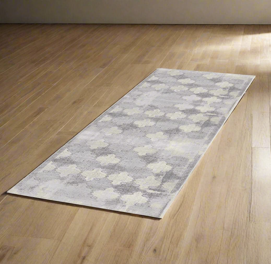 Koshani Casper 2' X 8' Gray Distressed Trellis Pattern Runner Rug FFE258-511 - Image 1