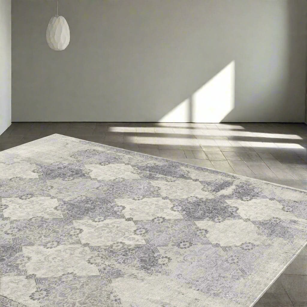 Koshani Casper 4'X6' Gray Distressed Trellis Pattern Area Rug Made in Turkey FFE258-510 - Image 1
