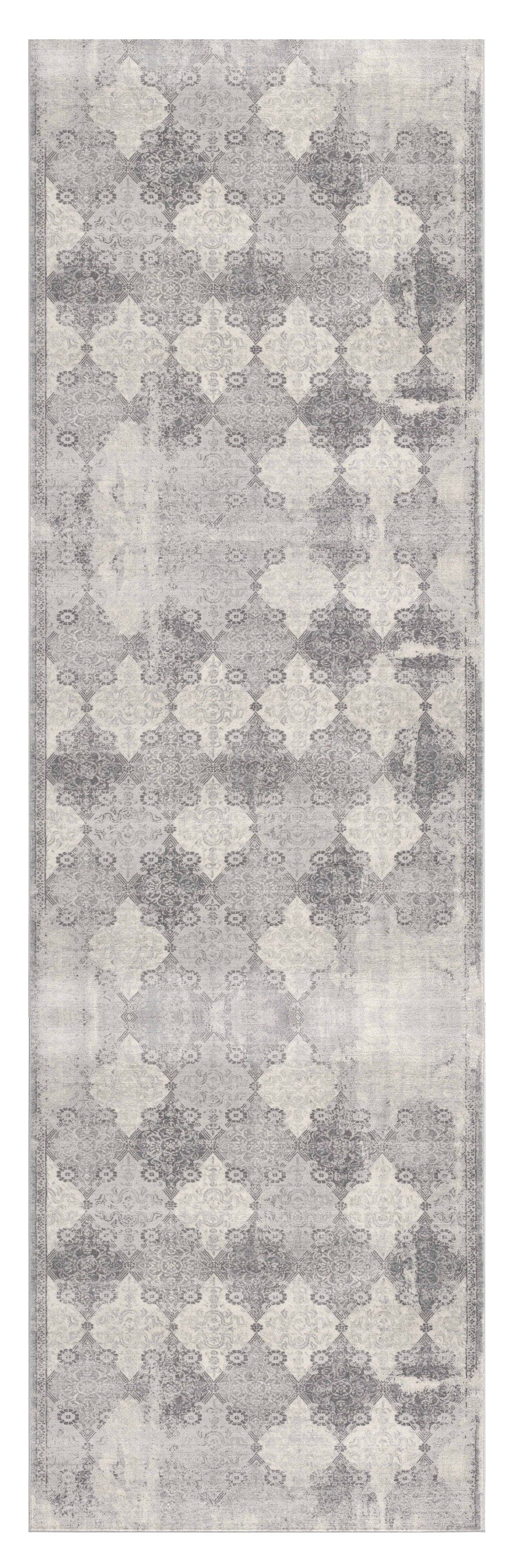 Koshani Casper 2' X 8' Gray Distressed Trellis Pattern Runner Rug FFE258-511 - Thumbnail 2